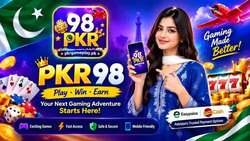 PKR 98 game banner for online gaming in Pakistan