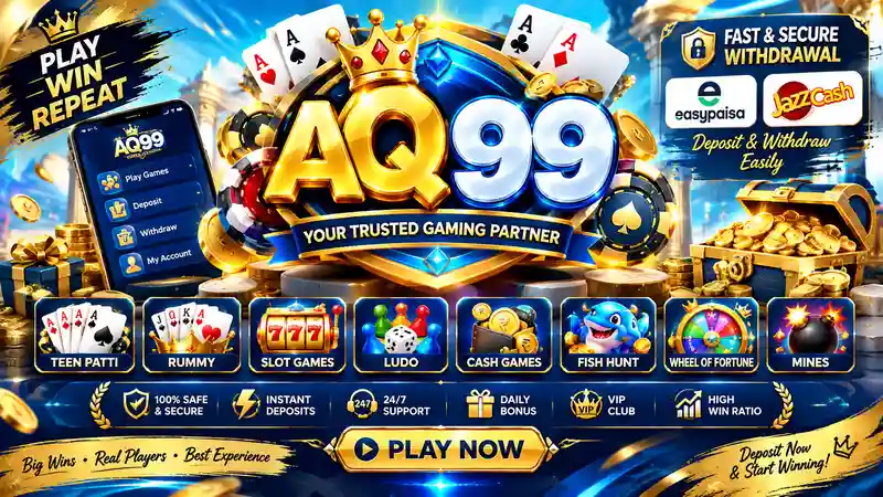 AQ99 online gaming banner with JazzCash and Easypaisa