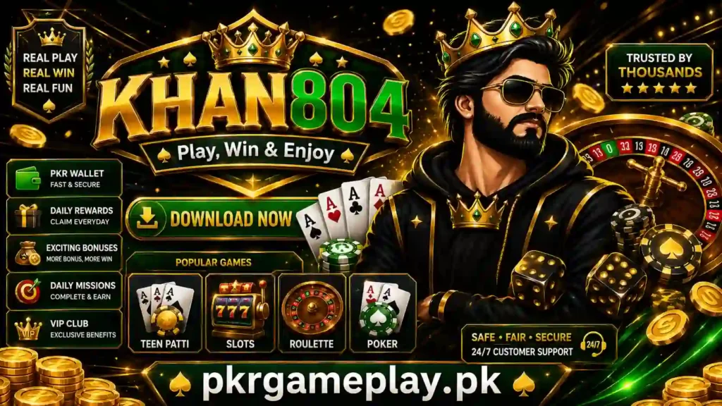 Khan804 Game promotional banner with PKR wallet and casino games