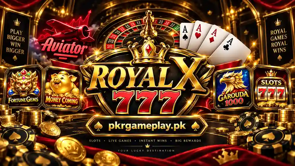 ROYAL X 777 Game APK banner featuring Aviator, roulette, Fortune Gems, Garouda 1000, Money Coming and 777 slots