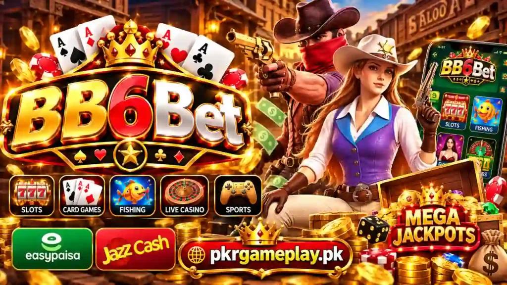BB6Bet game banner with casino games JazzCash Easypaisa and Mega Jackpots